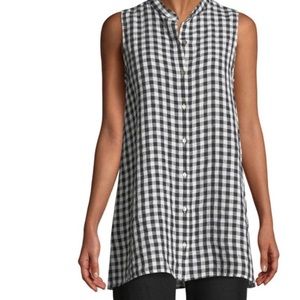 Eileen Fisher 100% organic Linen sleeveless black and white checkered top | 1X